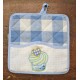 Pair of pot holders with. Blue and white